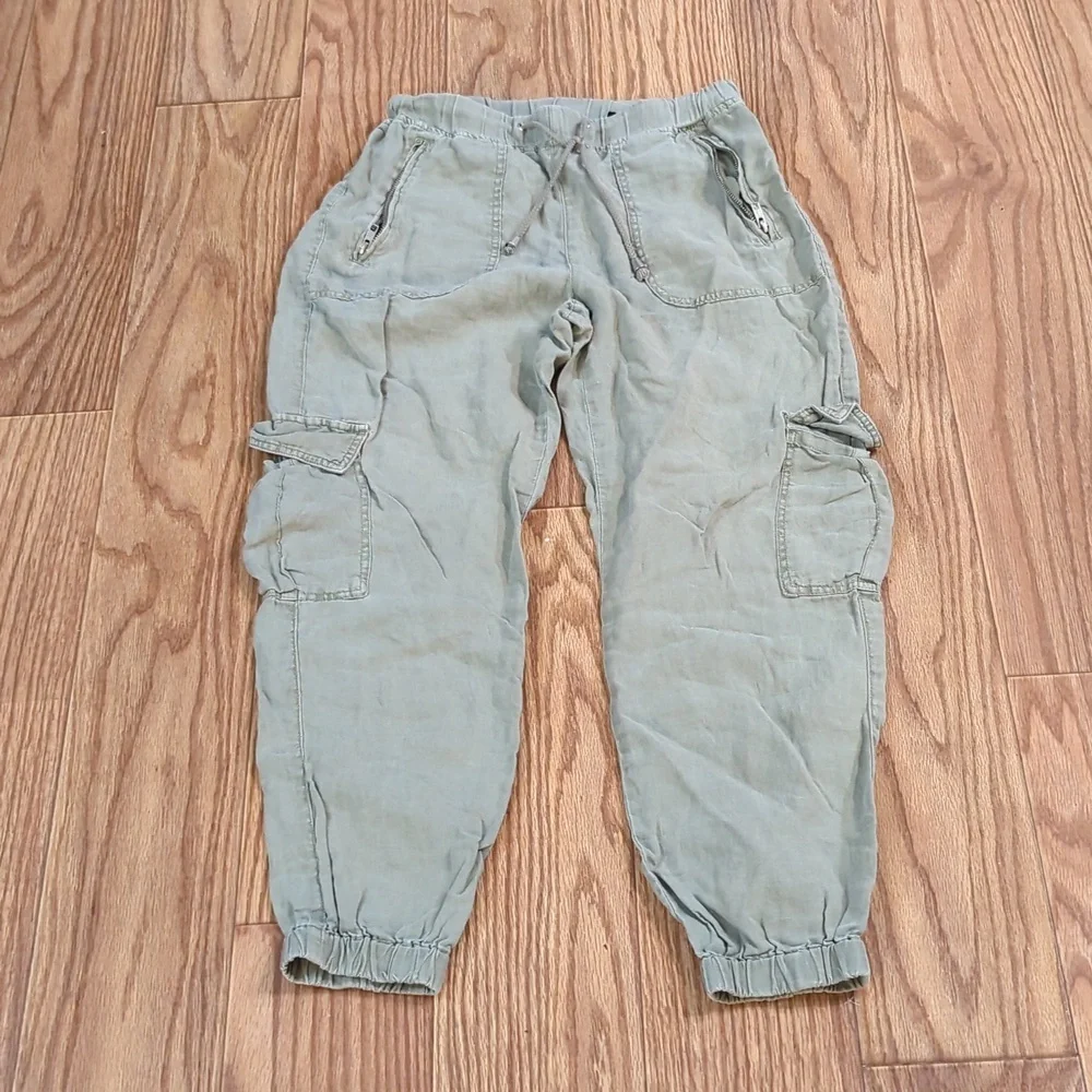 Green linen cargo utility joggers, oversized & lightweight, women's 27 BlankNYC - Picture 1 of 6